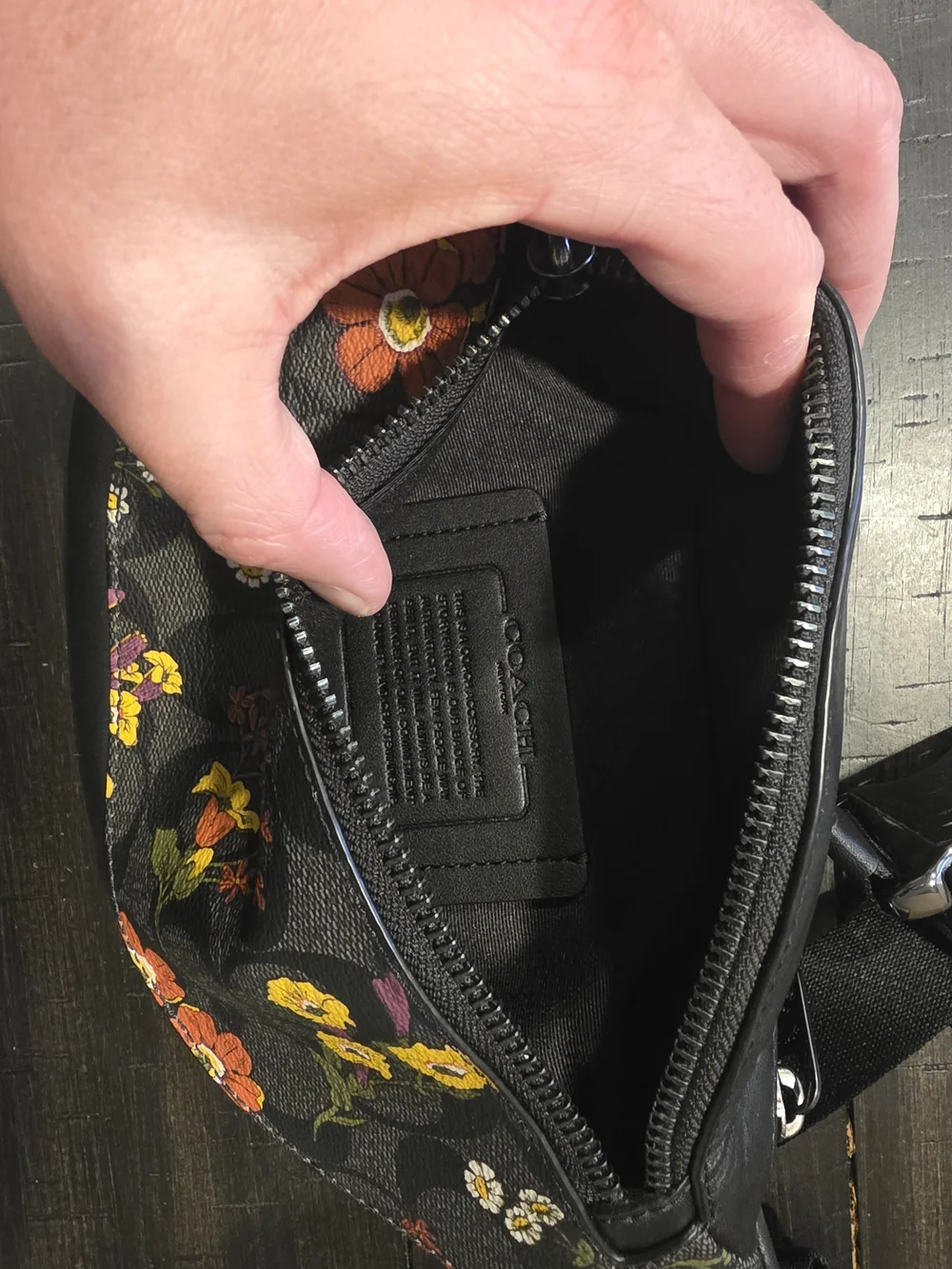 Coach Black Floral Print Crossbody Belt Bag